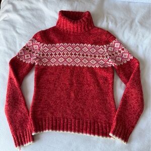 VTG GAP Red, White and Pink Patterned Chunky Turtleneck Sweater Y2K 100% Wool